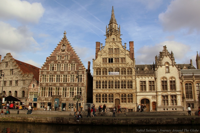 Medieval and historical buildings of Graslei in Gent, Belgium