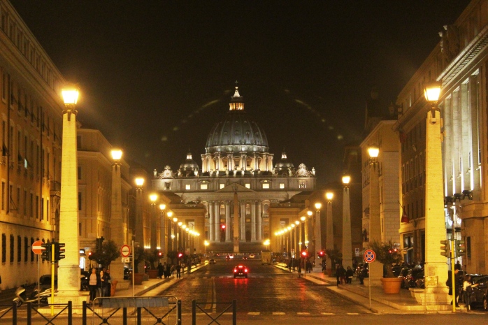 The grand entrance to Vatican City (walking from Castle Sant'Angelo) St. Peter's Basilica on the other side