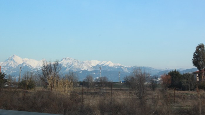 Snow-capped Pisan Mountains on our way to Florence