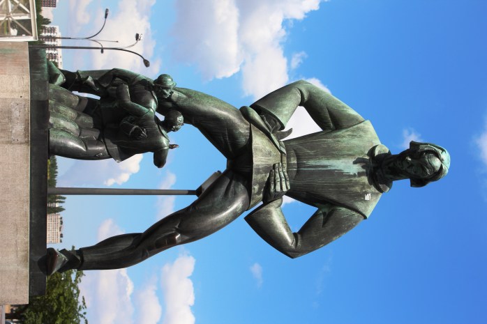 Statue in front of Het Steen in Antwerp, Belgium