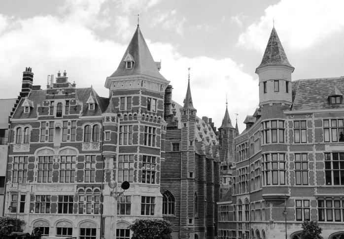 Old buildings by the river Schelde in Antwerp, Belgium
