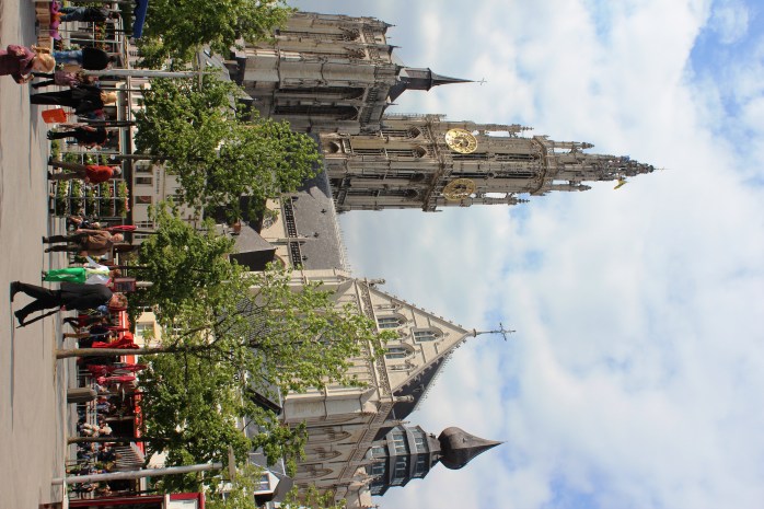 Groenplaats with Cathedral of Our Lady in the back in Antwerp, Belgium