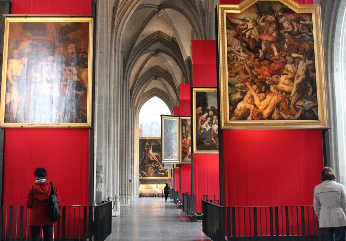 Paintings of Peter Paul Ruben inside Antwerp Cathedral in Belgium