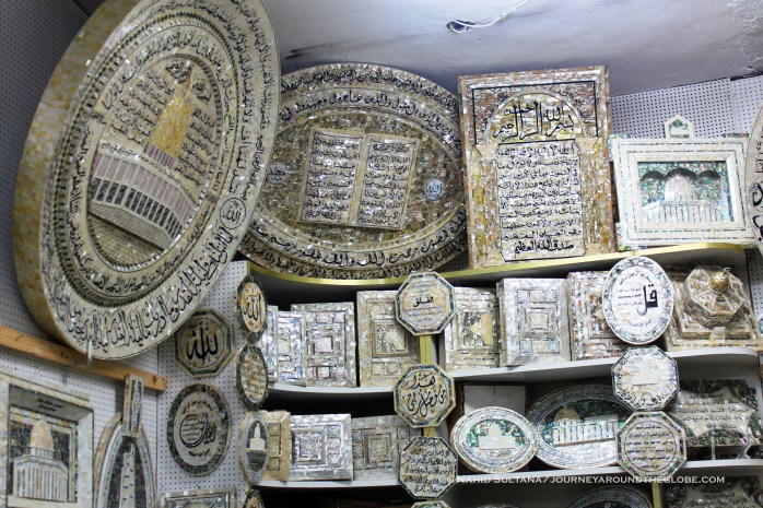 One of the souvenir stores selling items hand-made with mother of pearls in Old Jerusalem