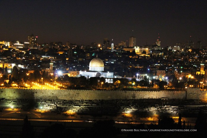 Night view of the Old city of Jerusalem and Dome of the Rock