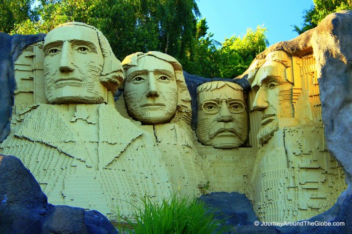 Mount Rushmore National Memorial made with thousands of Lego bricks in Legoland Billund, Denmark