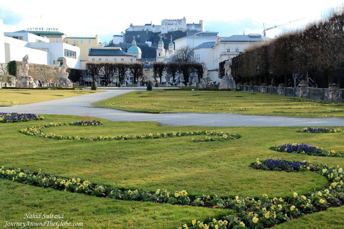 Mirabel Garden and Hohensalzburg Fortress it the distance...in Salzburg, Austria 