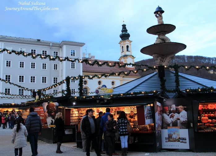 Christmas market in Residenzplatz in old town of Salzburg, Austria