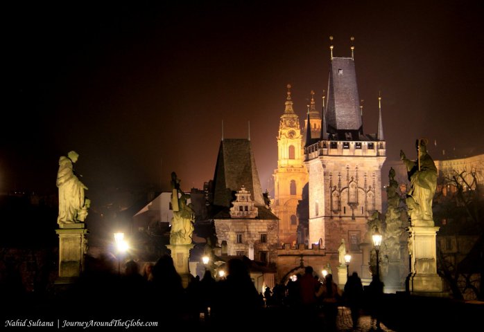 Charles Bridge at night, in Prague