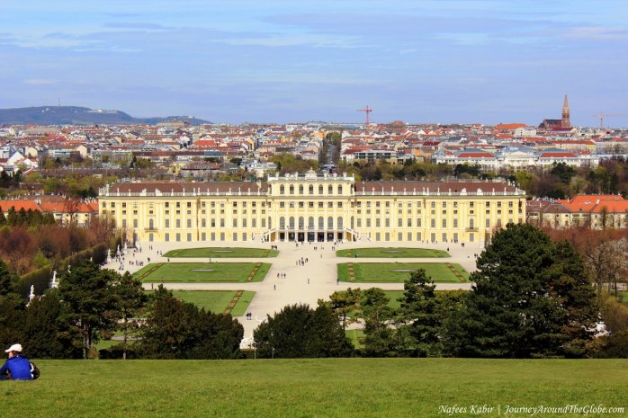 Stunning view of Scheonbrunn Palace and Vienna from Panorama Terrace