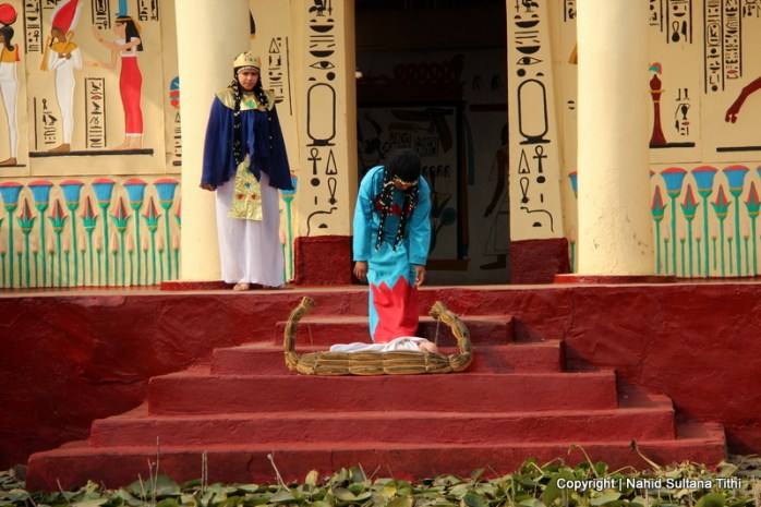 Scene of baby Moses being picked up by Pharaoh Queen in Pharaonic Village, Egypt