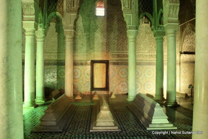 One of the rooms with few tombs in Saadian Tombs, Marrakech