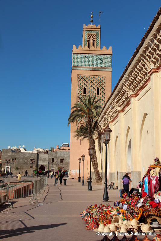 Walking around the city, outside the walls of Saadian Tombs in Marrakech