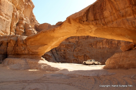 One of many natural bridges in the desert of Wadi Rum, Jordan