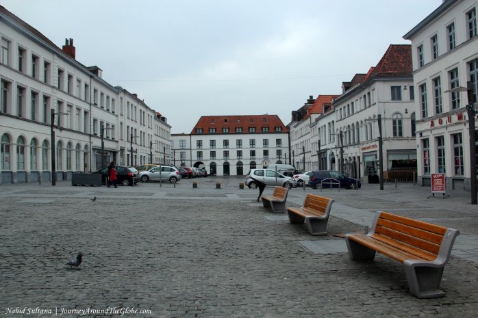 An empty square in Tournai, Belgium