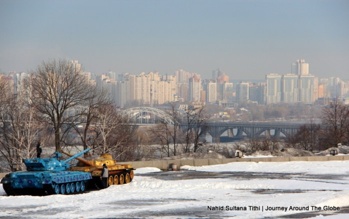 Kiev skyscraper as seen from Motherland Statue