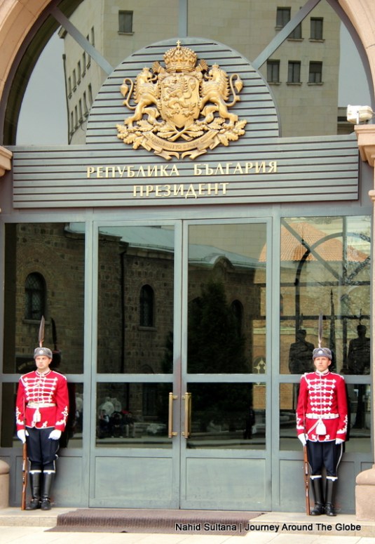 Guards standing in front of a gov't office in Sofia, Bulgaria