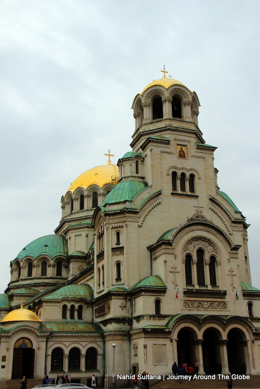 Exterior and shinning domes of Alexander Nevsky Memorial Cathedral in Sofia, Bulgaria