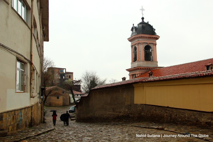 Steeple of Virgin Mary Church in Plovdiv, Bulgaria