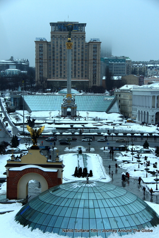 Independence Square from our hotel window in Kiev, Ukraine