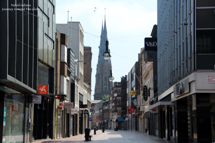 Walking towards St. Catherine Church in Eindhoven, The Netherlands