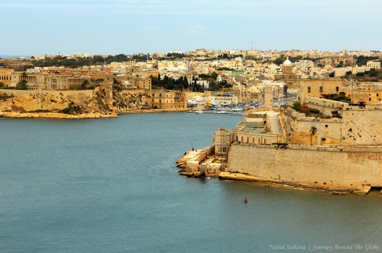 Looking over Grand Harbor from Upper Barracca Garden in Valletta, Malta