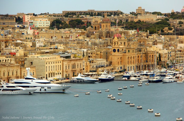 Looking over Grand Harbor from Upper Barracca Garden in Valletta, Malta