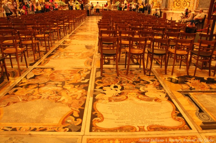 Inlaid marble memorial slabs on the floor in St. John's Cathedral of Valletta, Malta