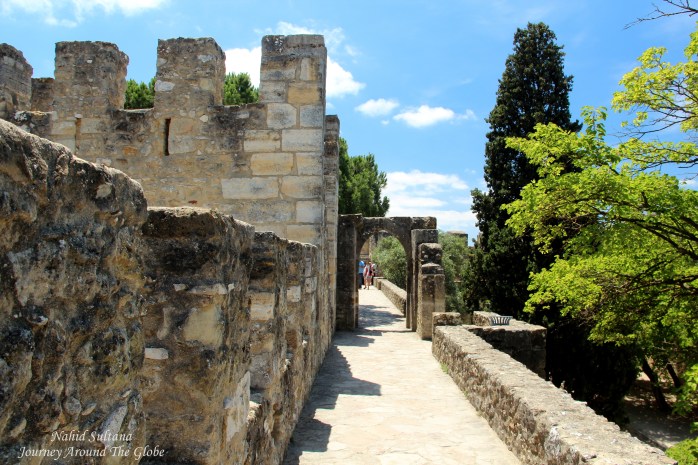 The old defense wall of St. George's Castle in Lisbon, Portugal
