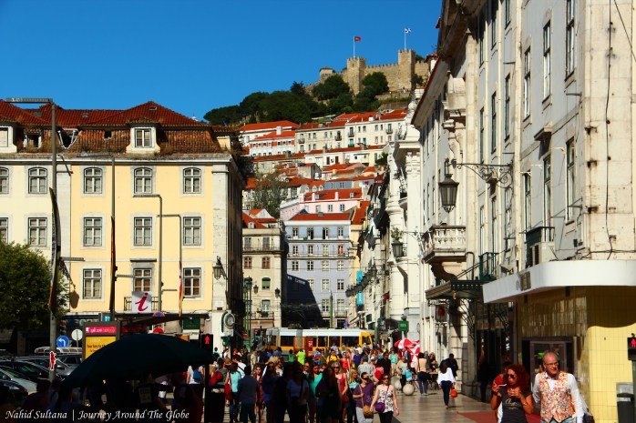 Old town of Lisbon, Portugal - you can see St. George's Castle in the back