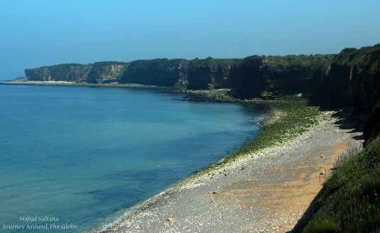 Beautiful cliffs of Pointe du Hoc in Normandy, France - a historical site of Normandy Battle