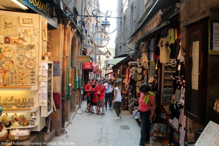 Shops in the island of Mont St. Michel in Normandy, France