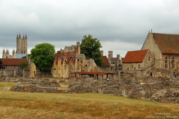 Walking and enjoying late afternoon in St. Augustine's Abbey, can see Canterbury Cathedral in the back