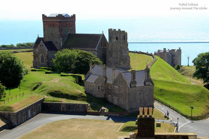 Roman lighthouse (right) and Church of St Mary-in-Castro (left) in Dover Castle