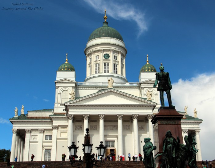 Helsinki Cathedral with statue of Russian Tsar Alexander II in Senate Square of Helsinki