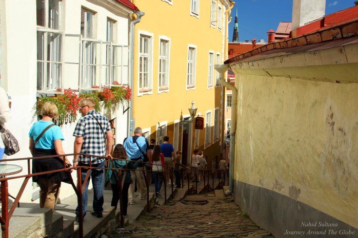 A small passageway with stairs that connects Upper Town and Lower Town of Tallinn in Estonia