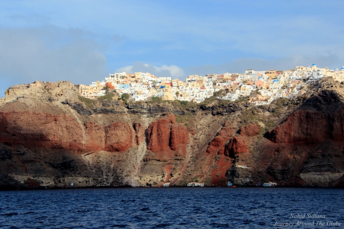 From our boat, leaving Oia behind