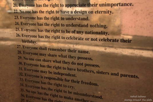 A small portion of Uzupis District's constitution in Vilnius, Lithuania