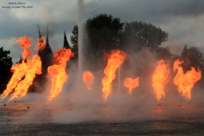 Fire and water show near the entrance at the end of the day in Efteling