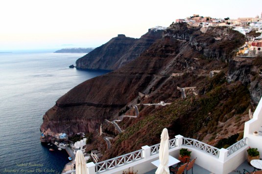 The rugged terrain of Santorini
