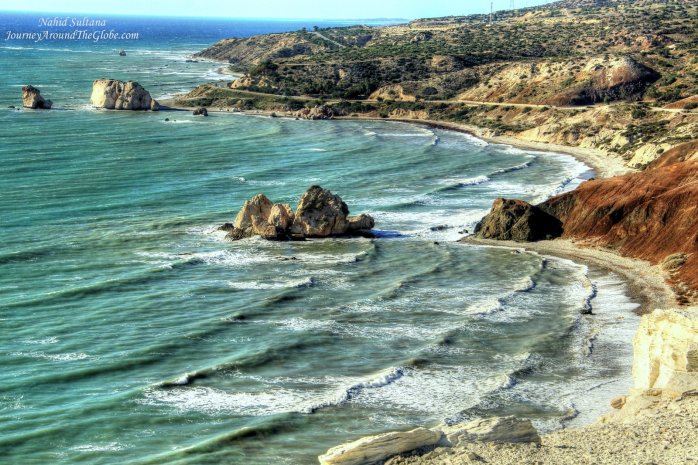 Looking over Petra Tou Romiou from a panoramic point, in Cyprus