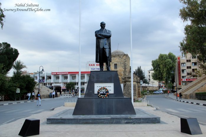 Kyrenia Gate from the 16th century with statue of Kamal Ataturk in Northern Cyprus