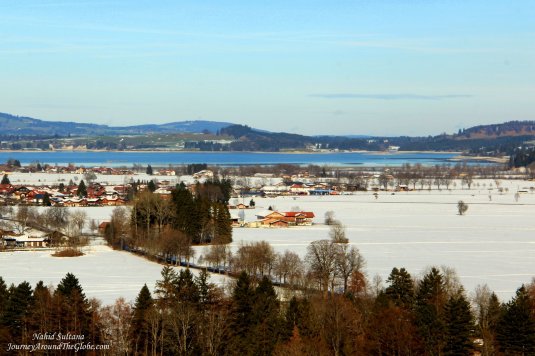 Stunning view of Fussen and its surroundings from Hohenschwangau Castle in Germany