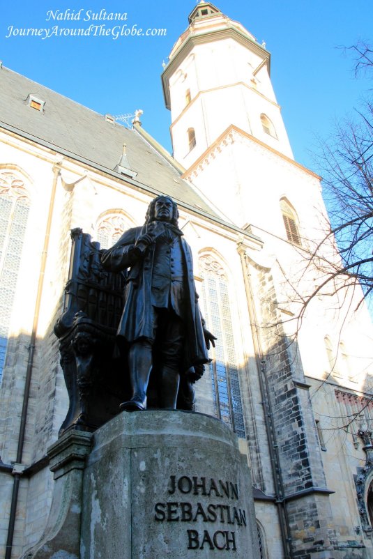 Statue of Johann Sebastian Bach in front of St. Thomas Church in Leipzig, Germany