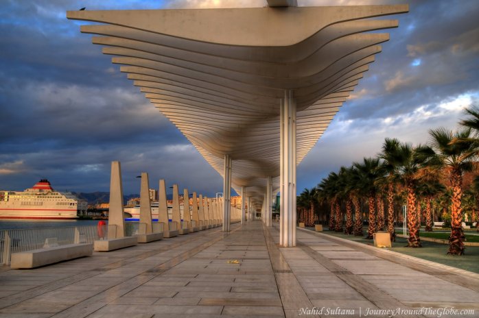 Right after sunrise in Malaga Port, walking back to my hotel