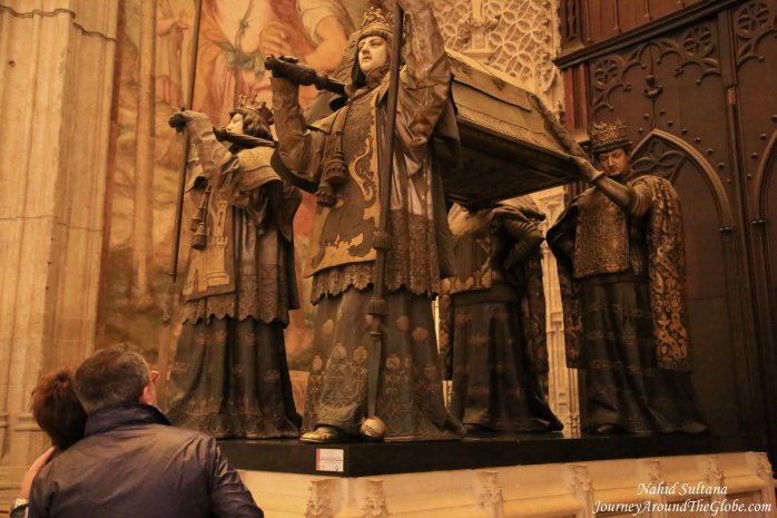 Tomb of famous Spanish explorer Christopher Columbus inside Seville, Spain 