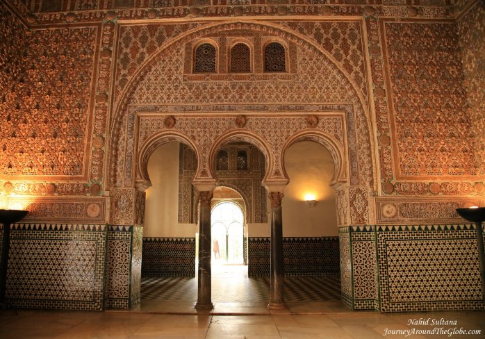Gorgeous interior of Real Alcazar in Seville, Spain