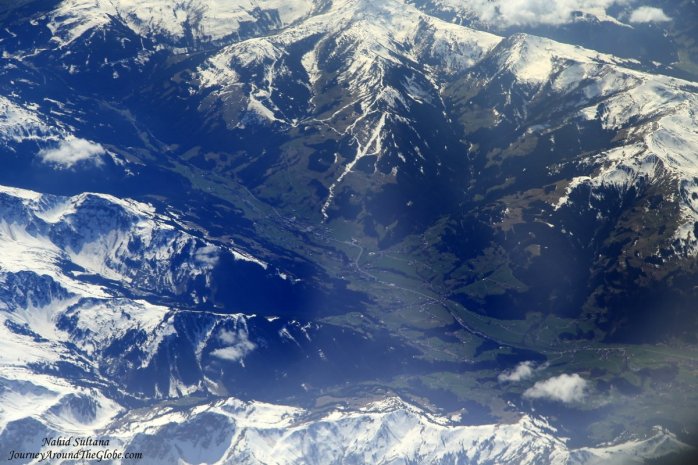 Looking down at the Alps from our plane before reaching Podgorica Airport in Montenegro