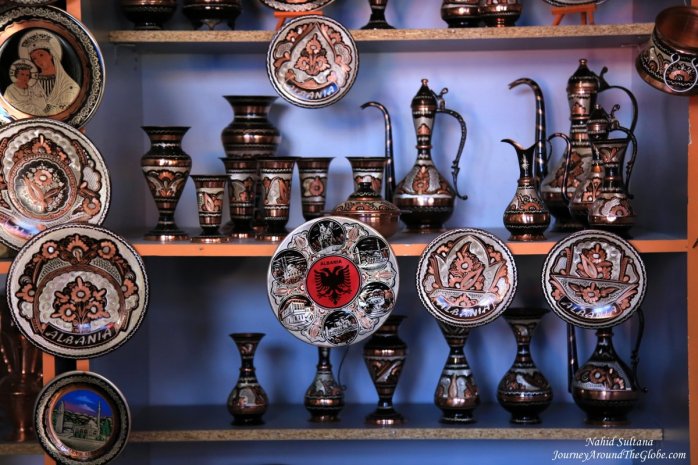 Some hand-crafts from Kruja, Albania - these are handmade souvenirs with silver and copper 