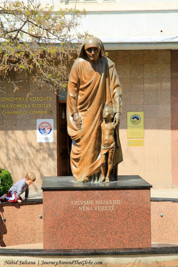A statue of Mother Teresa in Mother Teresa Street in Pristina, Kosovo